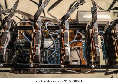 Close Up Of Computer Graphics In Cryptocurrency Mining Rig