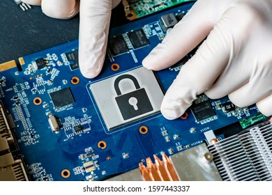 close up of the computer nano chip with a lock icon on top of it, personal data security - Powered by Shutterstock - Get 15% off with code: PIKWIZARD15