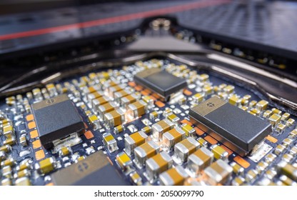 Close up of computing units on electric board