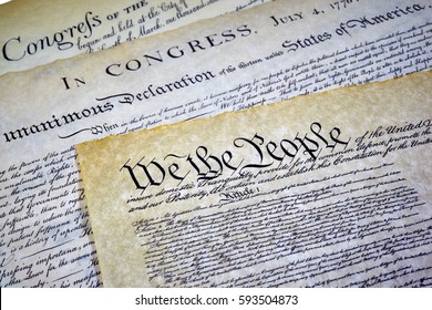 Close up of Constitution of the United States of America with the Declaration of Independence and Bill of Rights