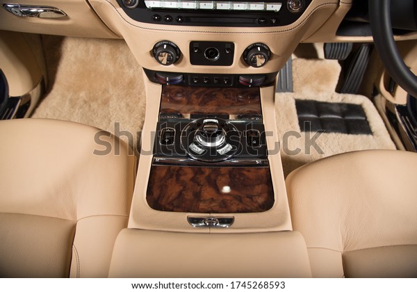 Close up\
of a control panel in a modern car\
interior