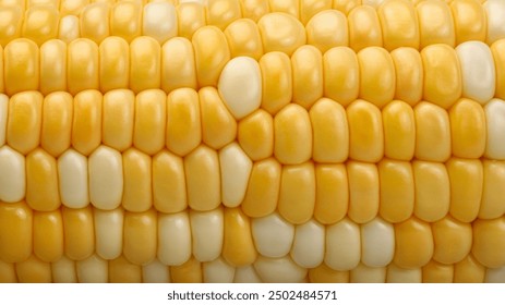 Close up of corn kernels on cob. Segmentation - early hybrid super sweet .
