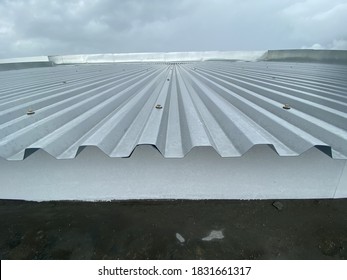 Close Up Of A Corrugated Metal Deck Roof System Just Installed On A Building