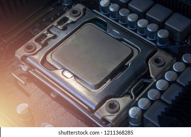 Close up cpu socket on motherboard Computer PC with cpu processor