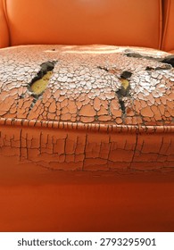 Close Up of Cracked Sofa Leather Texture with Aged Upholstery Surface Detail