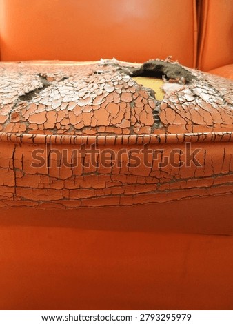 Close Up of Cracked Sofa Leather Texture with Aged Upholstery Surface Detail