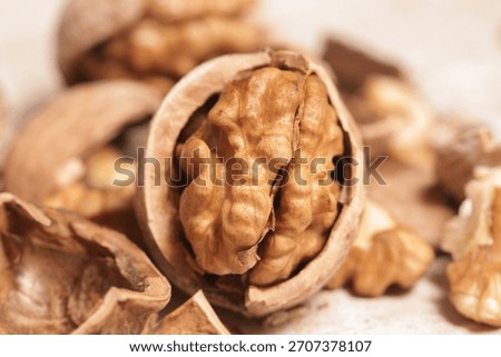 Close up of cracked walnuts	