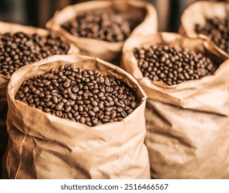 close up of craft bags with coffee beans. roasted coffee. coffee culture. aesthetic product photography. mock up - Powered by Shutterstock