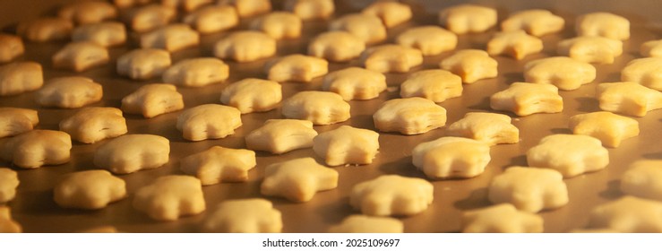 Close Up Of Crispy Cookies In Star Shape Baked In The Oven.