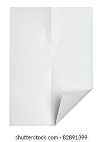 close up of  a crumpled paper with curled edge on white background