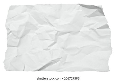 close up of  a crumpled piece of paper on white background