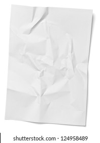 Close Up Of  A Crumpled Unfolded Piece Of Paper On White Background