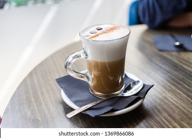 Close Up Of Cup Of Capuchino Coffee With Foam At Restaurant