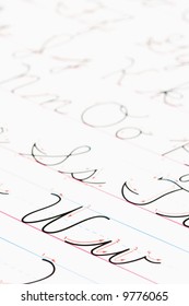 Close Up Of Cursive Handwriting Practice Page.