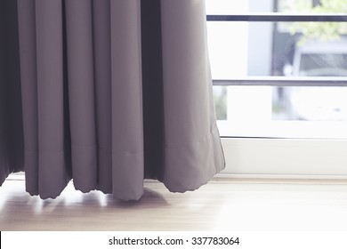 Close up of curtain. part of draperies at a window.
