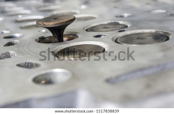 Close up of cylinder head of Diesel engine with\
Intake valve and Exhaust\
valve