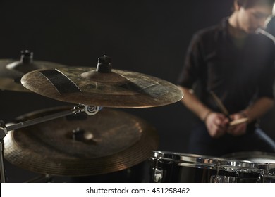 Close Up Of Cymbals On Drummer's Drum Kit - Powered by Shutterstock