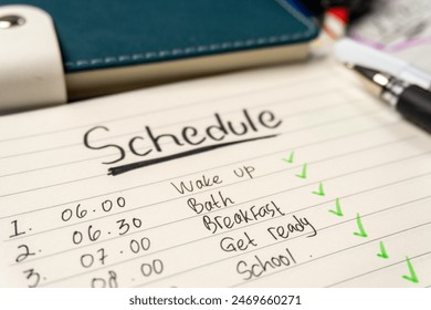 close up of daily activity schedule paper with pen and book as ornament - Powered by Shutterstock