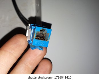 Close Up Of A Damaged, Generic Female CAT6 Ethernet Connector After Water Damage And A Lightning Strike.