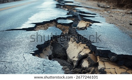 close up of damaged road