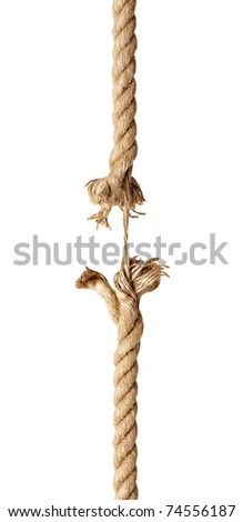 close up  of a damaged rope on white background with clipping path