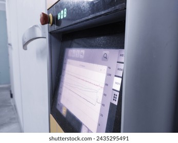 Close up the data graphics on display Technology of  hatchery machine.