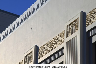 Close up of decorative features on an Art Deco building