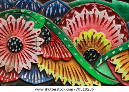 Close up of decorative painting work on Indian trucks