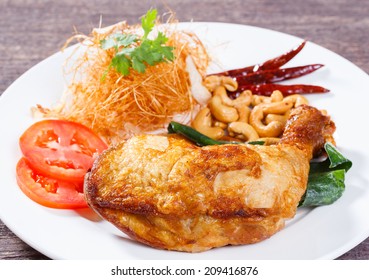 Close up deep fried chicken with lemon grass herb 
