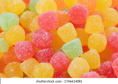 Close Up Of Delicious Fruit Gum Drops Candy