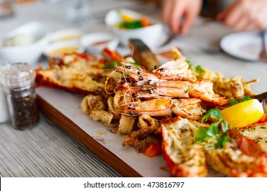 Close Up Of Delicious Grilled Seafood Platter