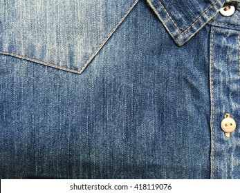 Close Up Of Denim Shirt Old Classic Worn