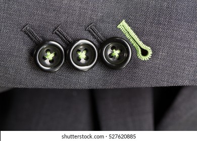 Close Up Detail Of Buttons And Cuff On A Grey Tailored Business Suit