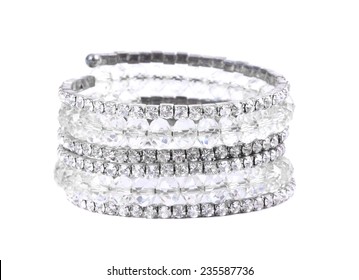 Close Up Detail Of Exclusive And Luxurious Diamond Bracelets