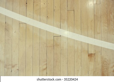 Close Up Detail Of A Hardwood Basketball Court For Background