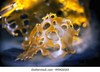 Close up detail of marijuana oil concentrate aka shatter