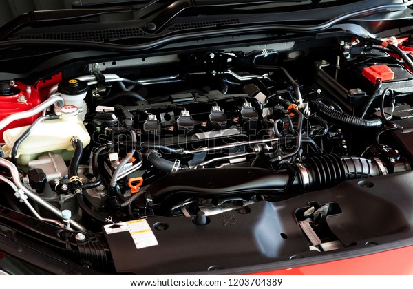 Close up\
detail of new car engine Car engine\
part