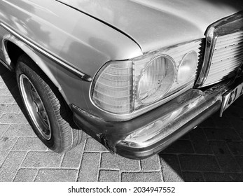 Close Up Detail Shot Of A Vintage Car Headlight. 