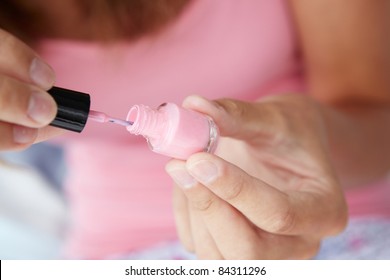 Close Up Detail Teenage Girl Painting Nails