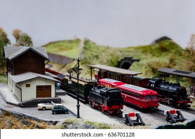 Close Up Of A Detailed Train Model Diorama 