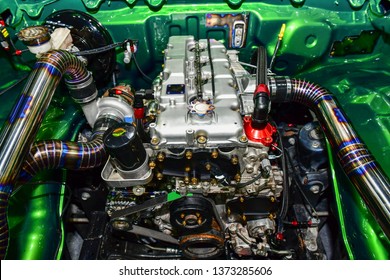 Close Up Details Of Car Engine. Modification Of The Engine