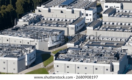 Close up details of data center, computing center, high consumption electricity. Cooling and emergency power.