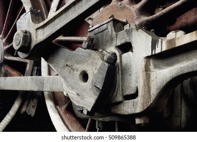 Close up details of a retro train wheel.