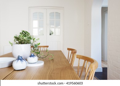 Close Up Details Of Scandi Styled Decor In Contemporary Dining Room Home Interior