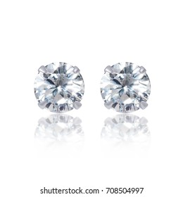 Close Up Diamond Stud Earrings With Reflection