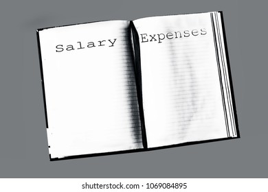 Close up of a diary of the year 2018 and 2019 with written salary expenses.