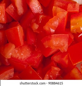 Close Up Of Diced Red Tomatoes.