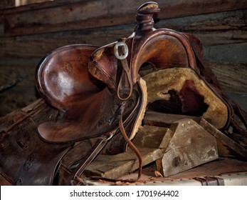 Close Up Direct View Of An Old Saddle
