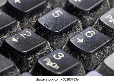 Close Up Dirty Keyboard, Unhygienic Equipment In Home Or Office