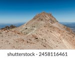 in close distance to the lassen peak with the last winding path. Lassen volcanic National park, california